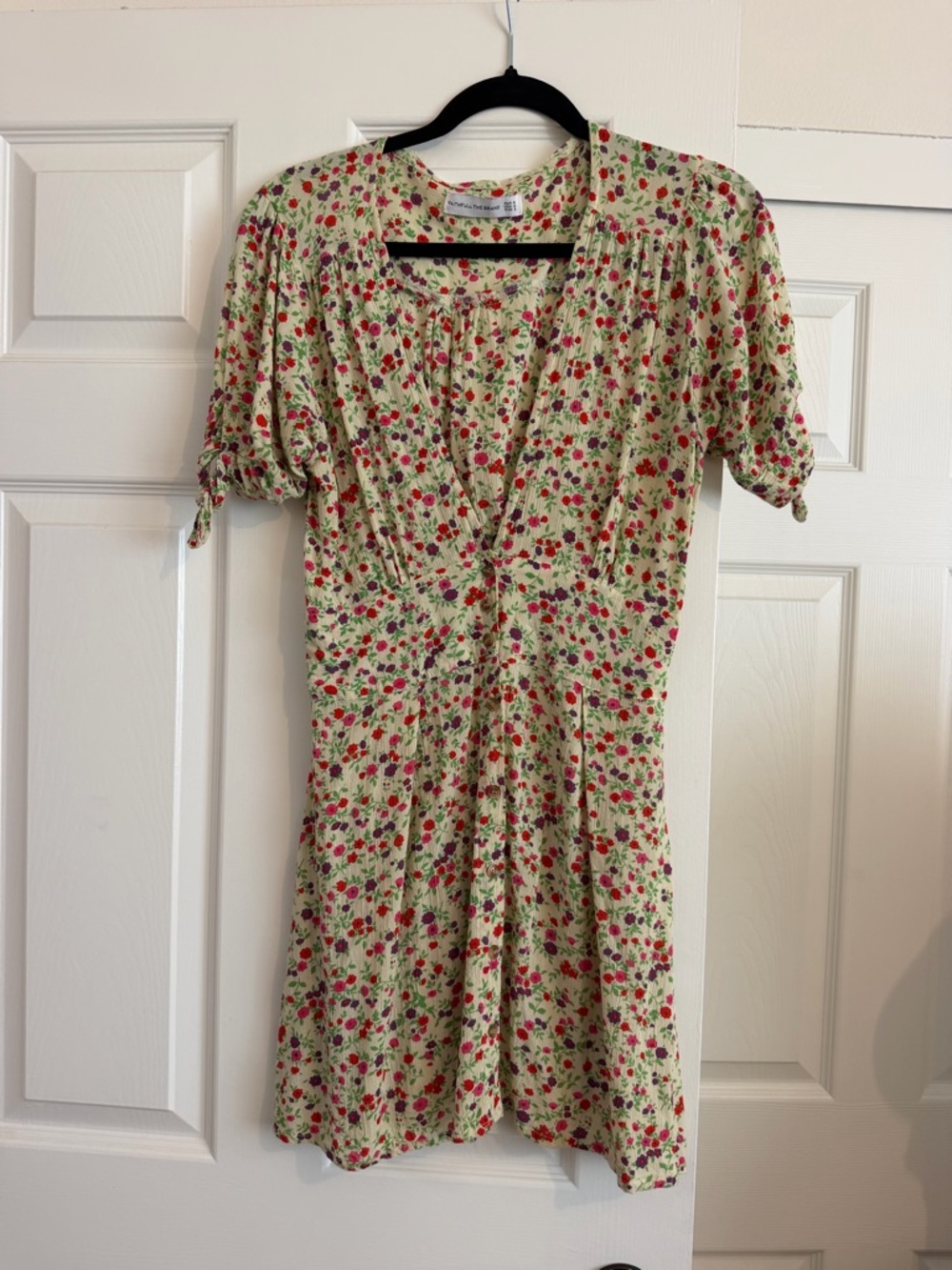 Faithfull the Brand Cream Midi Dress with Pink & Red Floral Print